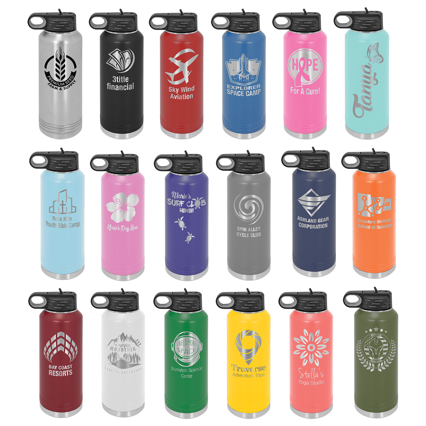 Laser Engraved 20 oz., 32 oz., or 40 oz. Water Bottle